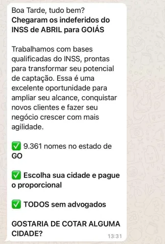 Listas de vendas dos dados dos segurados do INSS.